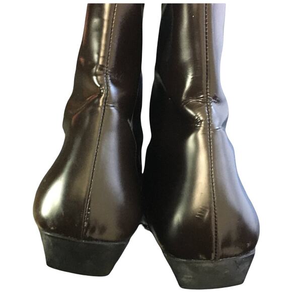 Salvatore Ferragamo Women's Patent Leather Brown Mid-Calf Boots Sz 8.5 Narrow - Picture 4 of 9